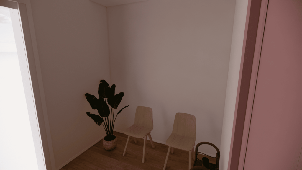 Photo réaliste salle d'attente. Chaises et plante verte.