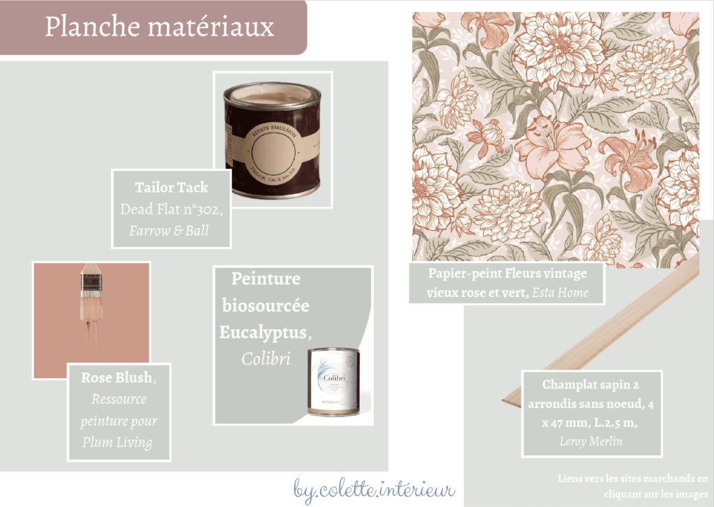 Planche matériaux de la chambre.