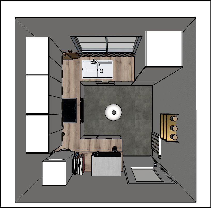 Vue Sketchup du dessus de la cuisine.